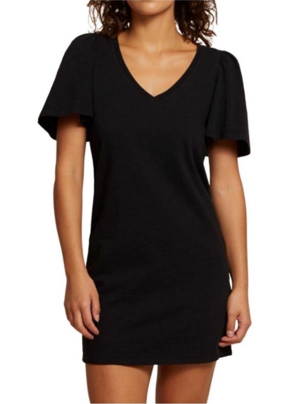 Nation LTD Mallory Flutter Sleeve Dress in Black 100% Cotton Size Medium